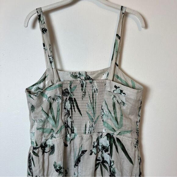 Banana Republic Maxie Dress | Ramie | Button Front | Khaki Floral | Medium - Picture 7 of 12